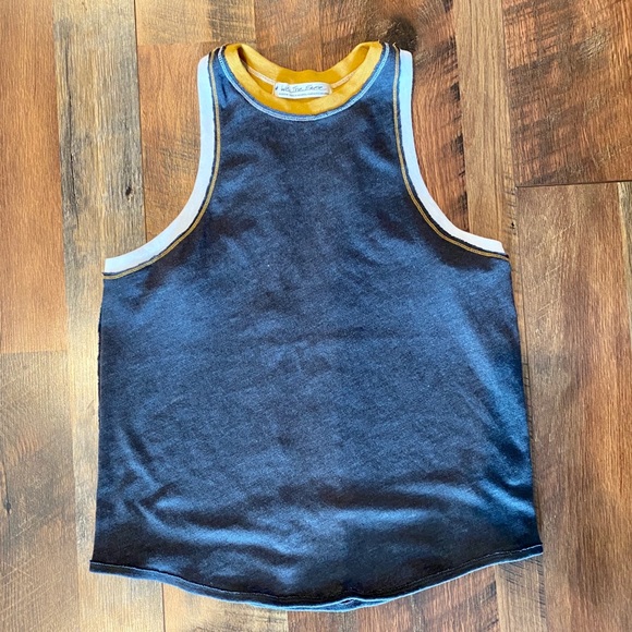 Free People Tops - FREE PEOPLE Racerback Tank Gray with Gold/White